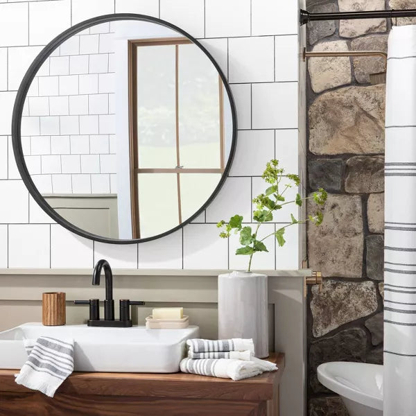 Round Wood Framed Wall Mirror