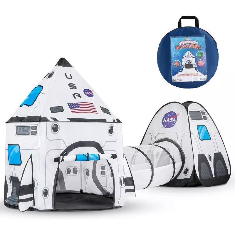 Rocket Ship Pop up Play Tent with Tunnel and Playhouse Kids Indoor Outdoor Spaceship Tent Set