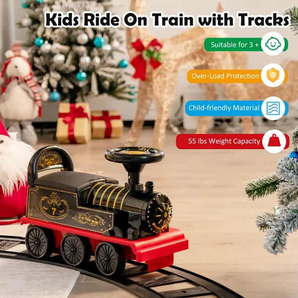 6V Electric Kids Ride On Train Motorized Train Toy w/ Track & 6 Wheels