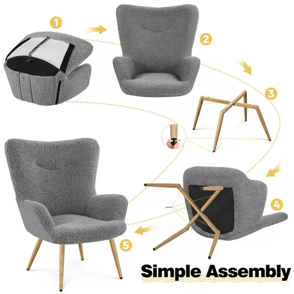 Boucle Accent Chair with Wood-tone Metal Legs