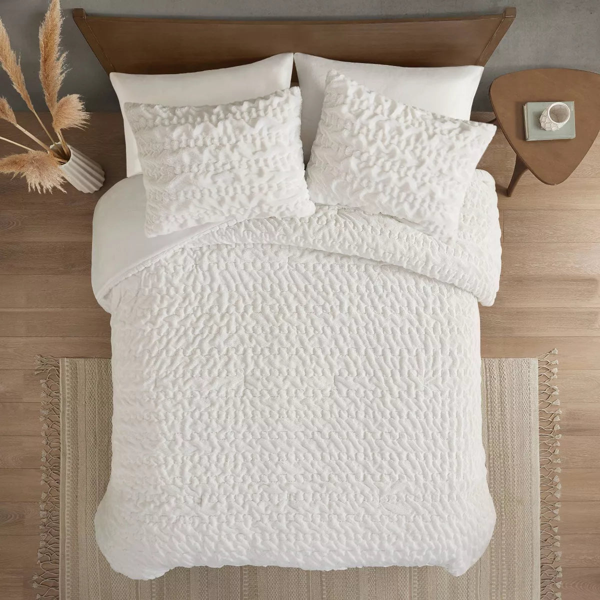 3pc Dakota Ruched Fur Down Alternative Comforter Set Ivory - King/California King