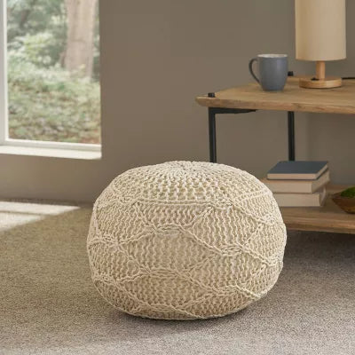 Morven Modern Knitted Cotton Round Pouf