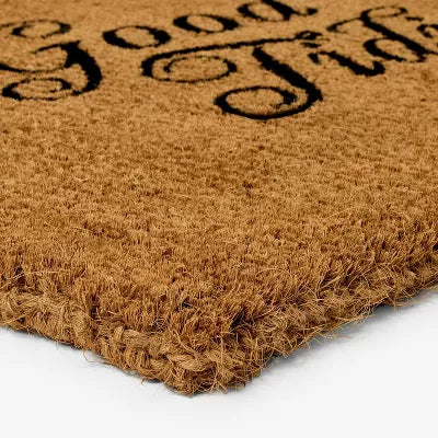 1'6"x2'6" 'Good Tidings' Outdoor Coir Doormat Black - High Pile, Classic Pattern