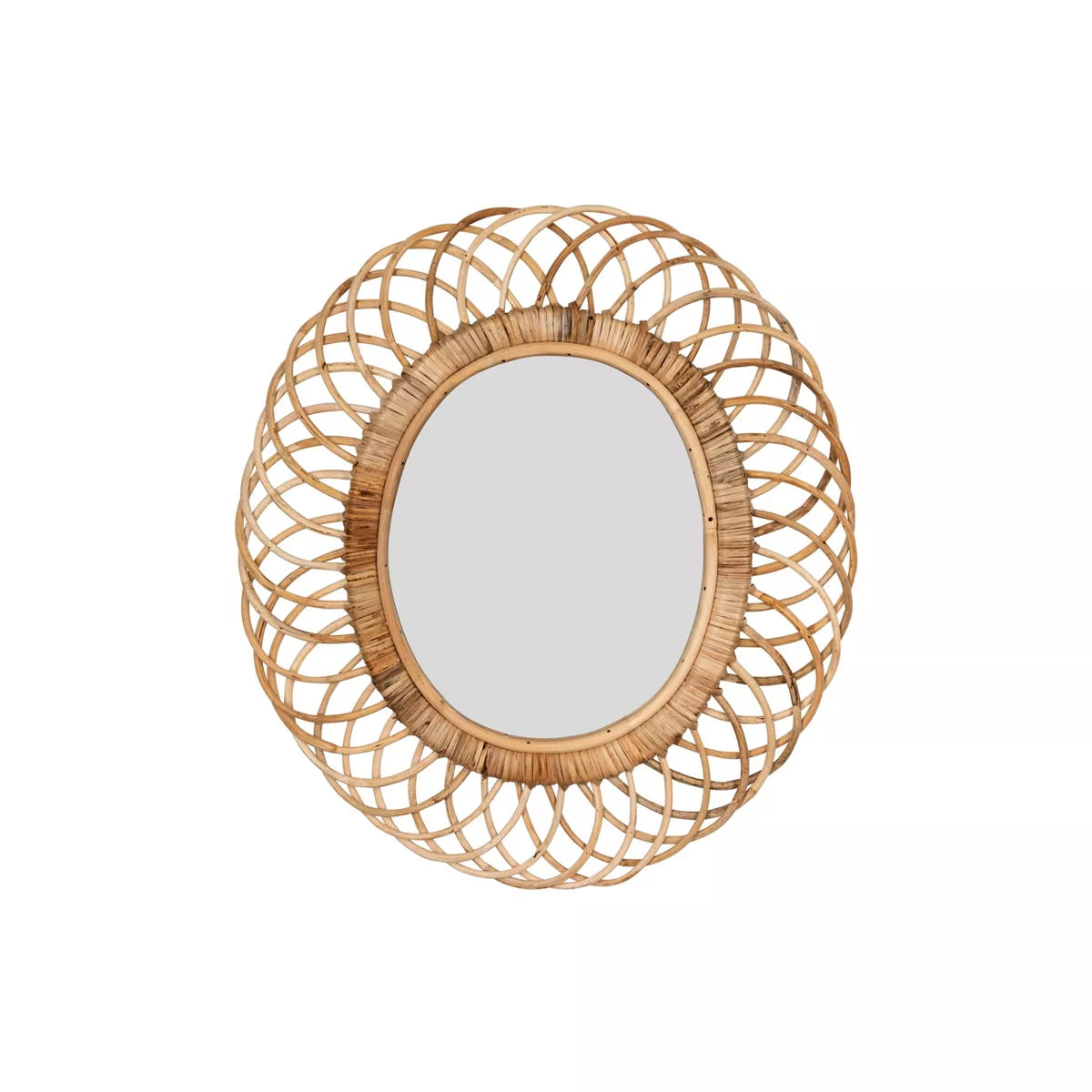 Oval Woven Bamboo Wall Mirror Brown