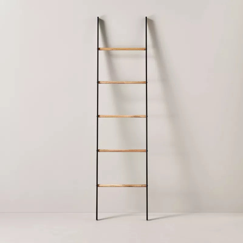 Wood & Steel Blanket Ladder Black/Natural - Farmhouse Style