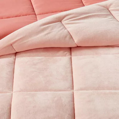 Kids' Comforter Set Windowpane Velvet Pink - Full/Queen