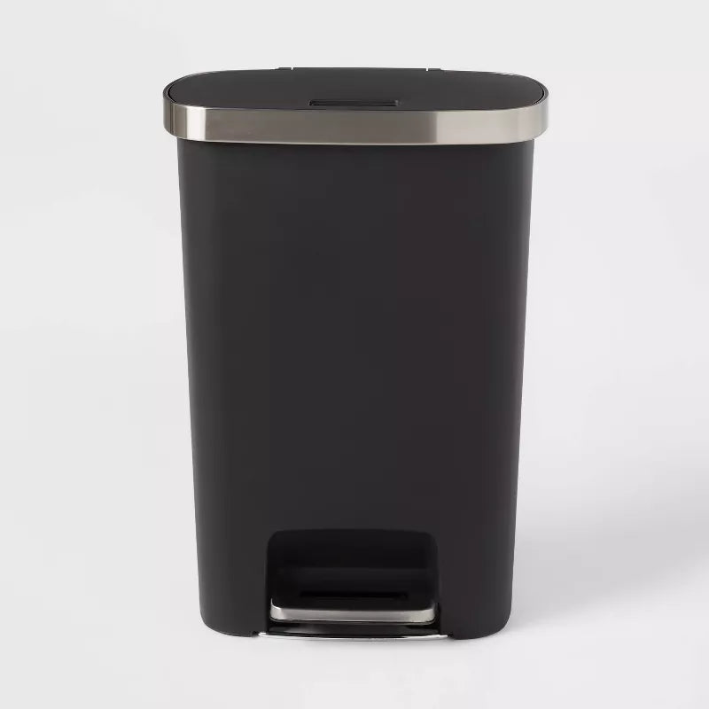 Plastic Locking Lid Step Trash Can Black - Indoor Kitchen Garbage Can, Spot Clean