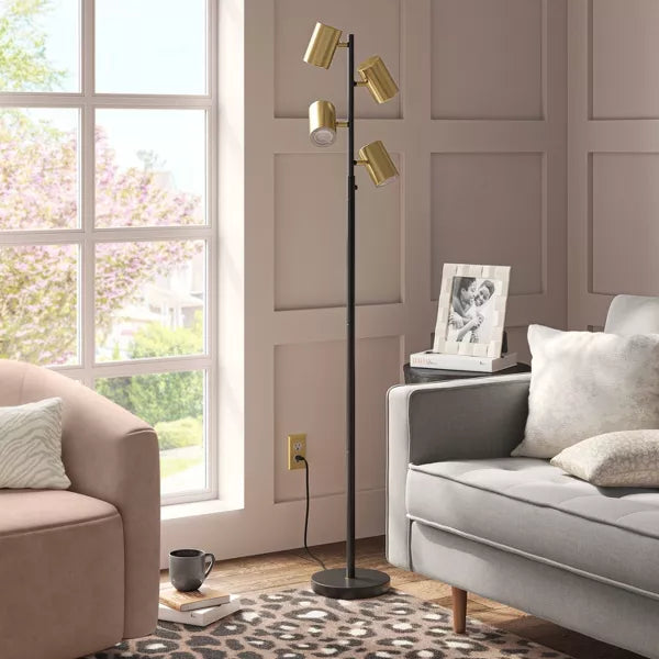 Dean Spotlight Floor Lamp Black/Brass: Touch Sensor, Adjustable Heads