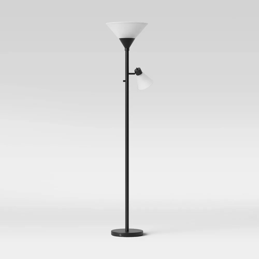 Mother Daughter Torchiere Floor Lamp Black with Glass Shade