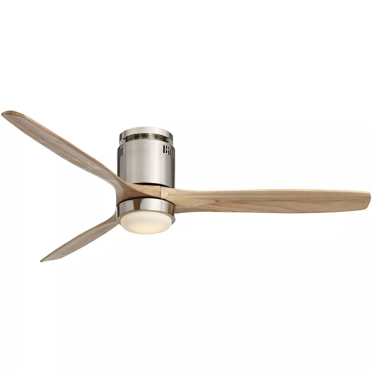 Modern Hugger Indoor Ceiling Fan with Light LED Remote Brushed Nickel Natural Solid Wood Carved Blades