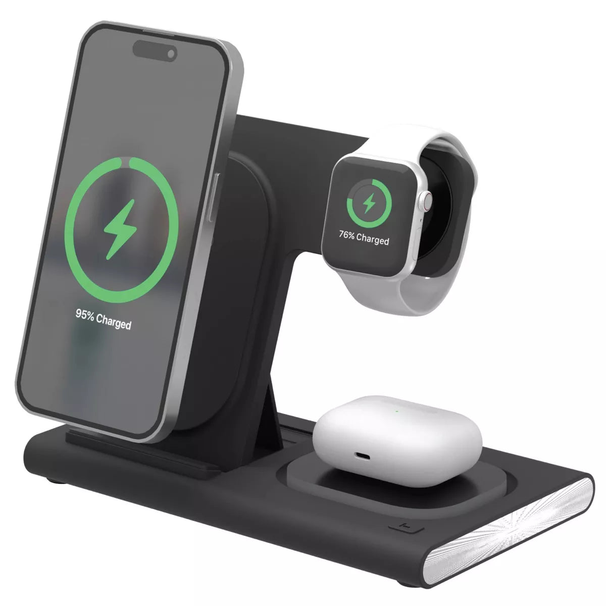 3-in-1 Portable Wireless Charger - Black