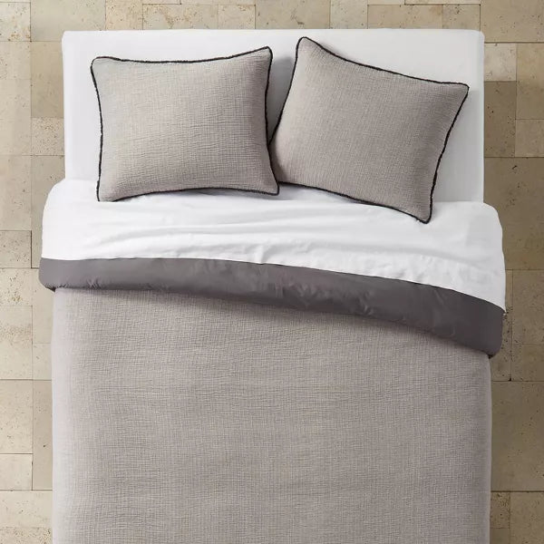 Textured Chambray Cotton Duvet Cover & Sham Set - Full/Queen