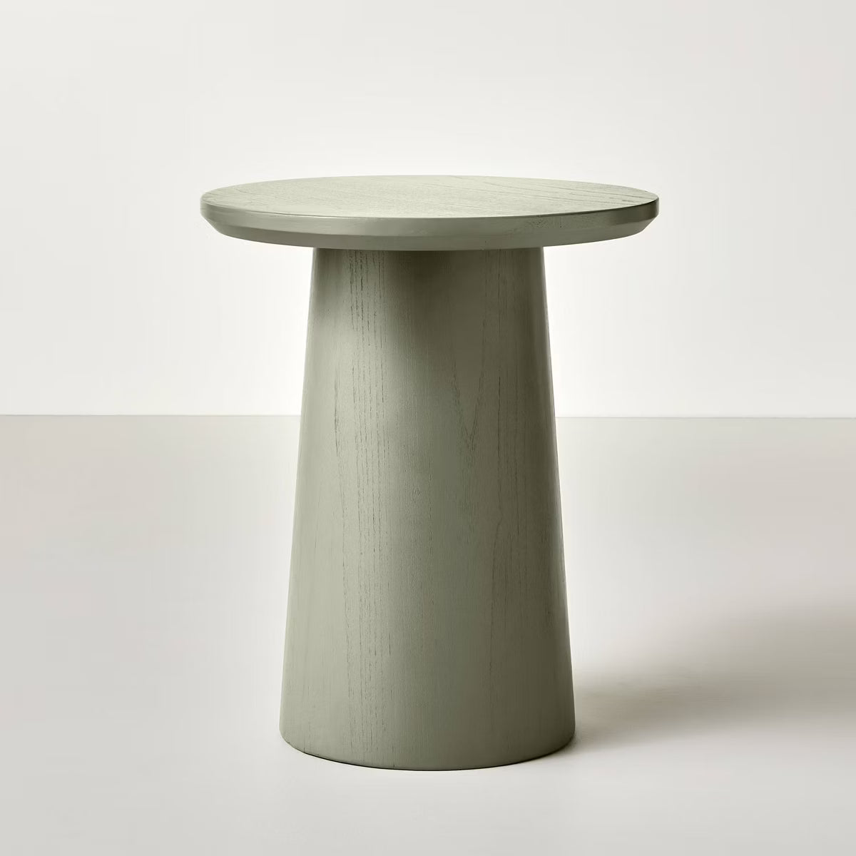 Wooden Round Pedestal Accent Side Table - Sage Green SHOWROOM ITEM