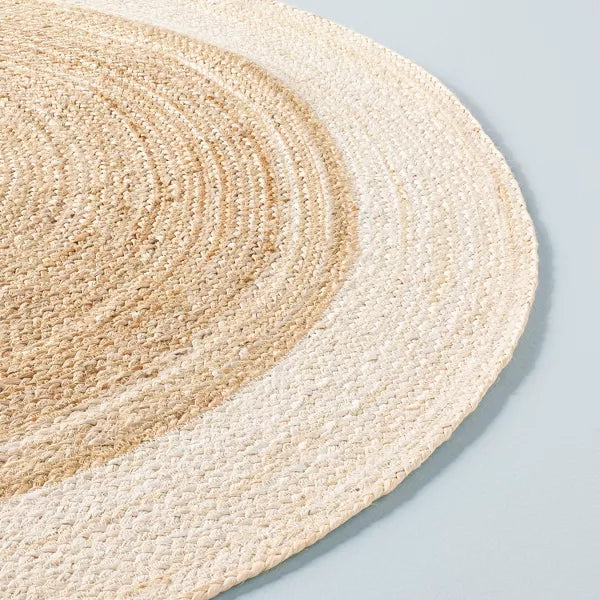 Bordered Color Block Braided Jute Area Rug Cream/Natural