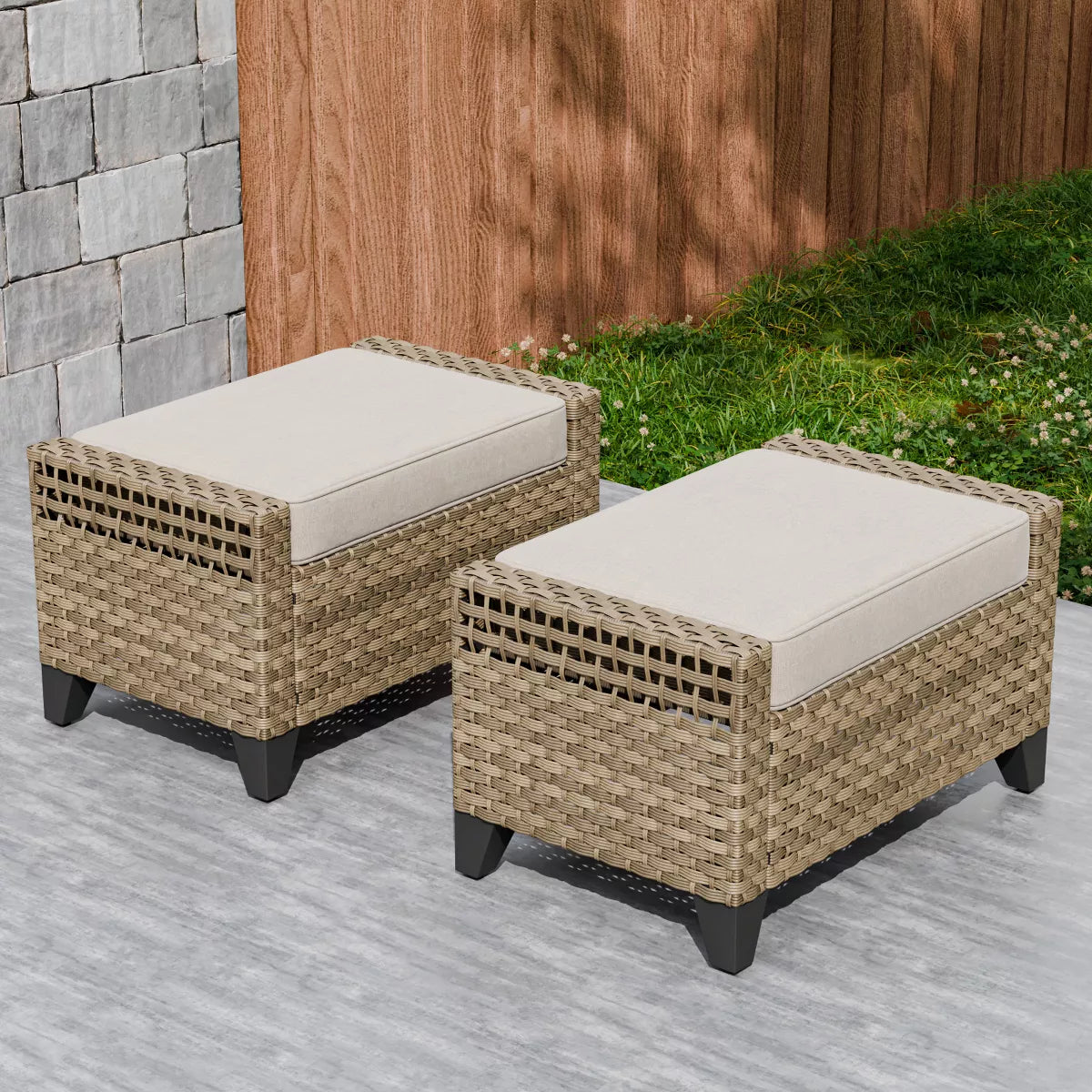 (Set of 2) Eagle Peak Wicker Outdoor Ottomans - Gray SHOWROOM ITEM