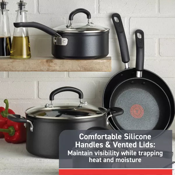 12pc Expert Forged Nonstick Cookware Set Black: Tempered Glass Lids, Stay-Cool Handles, Gas & Electric Compatible