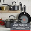 12pc Expert Forged Nonstick Cookware Set Black: Tempered Glass Lids, Stay-Cool Handles, Gas & Electric Compatible