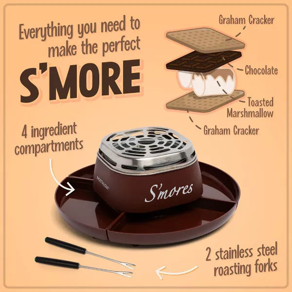 Indoor Electric Stainless Steel S'mores Maker with 4 Compartment Trays
