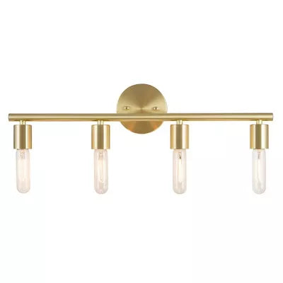 4-Light Satin Mid-Century Vanity Wall Light Sconce Brass: Includes LED Bulbs, ETL Listed