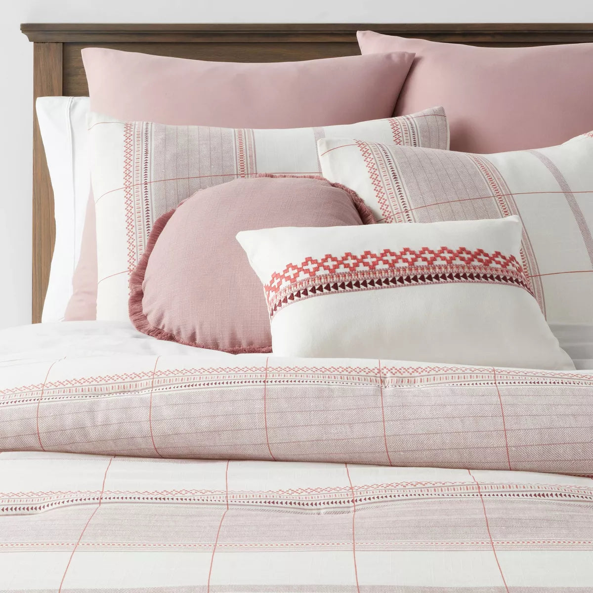 8pc Stripe Boho Comforter Set Mauve - King