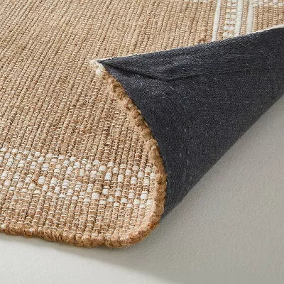 Border Plaid Handmade Jute Woven Area Rug Natural/Cream