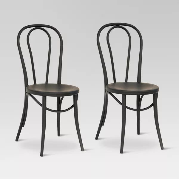 1-Piece Emery Metal Bistro Chair Matte Black - Steel Frame, No Assembly, Curved Back