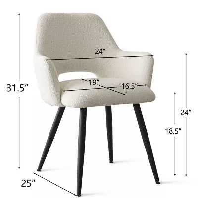 Edwin Arm Dining Chair, Boucle Dining Chairs With Arms with Black Legs