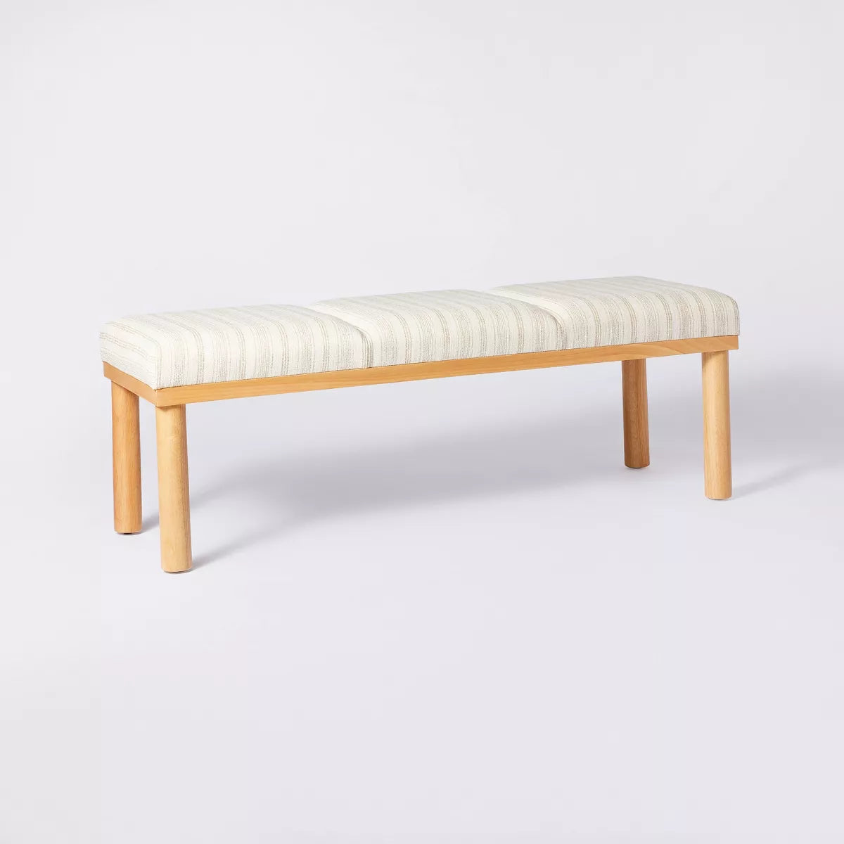 Scofield Channel Tufted Wood Leg Bench Neutral Stripe SHOWROOM ITEM