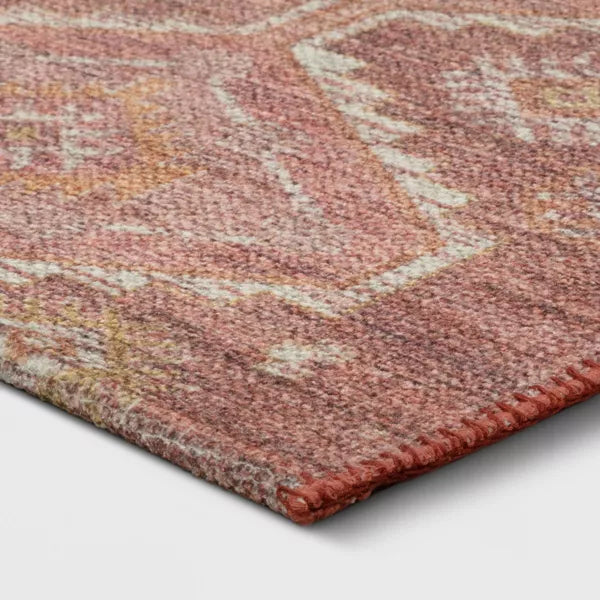 Southbury Washable Printed Diamond Persian Style Rug Rust 4'x6'