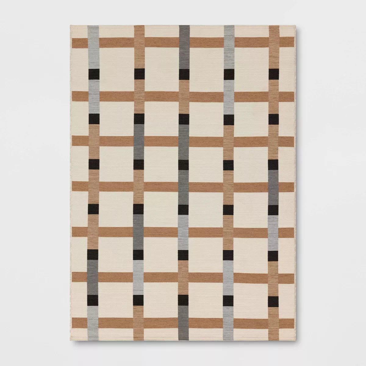 Grid Neutral Color Block Outdoor Area Rug 5'x7'