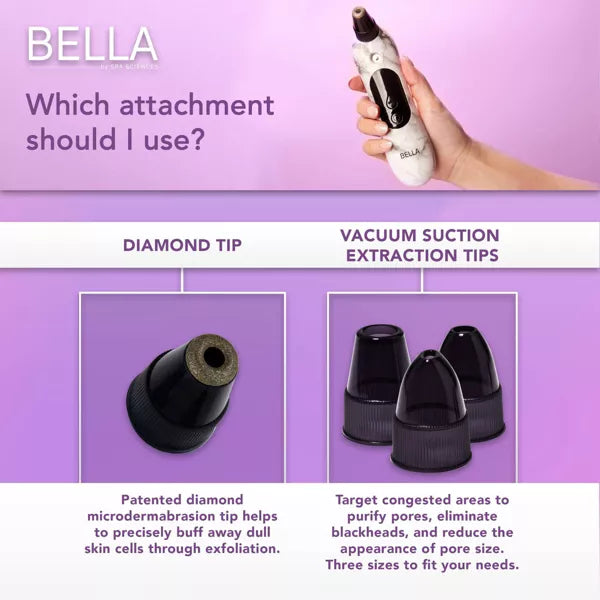 BELLA 3-in-1 Diamond Tip Microdermabrasion System, with Nano Mist & Pore Extraction