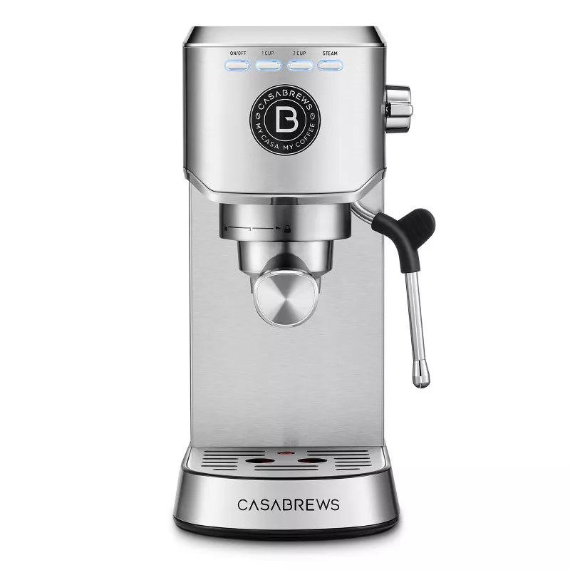 Basic Stainless Steel Compact Espresso Machine: 20-Bar, Milk Frother, Volume Control