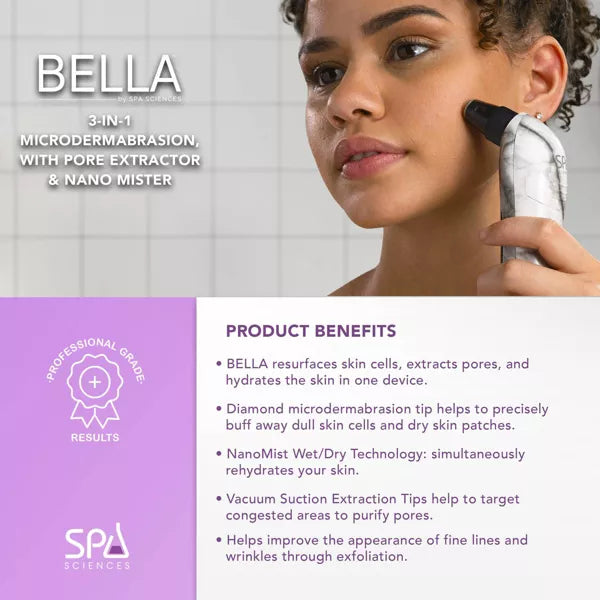 BELLA 3-in-1 Diamond Tip Microdermabrasion System, with Nano Mist & Pore Extraction