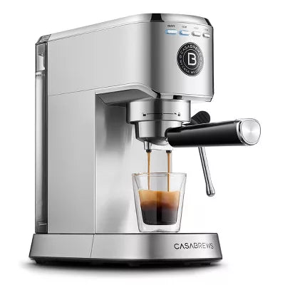 Basic Stainless Steel Compact Espresso Machine: 20-Bar, Milk Frother, Volume Control