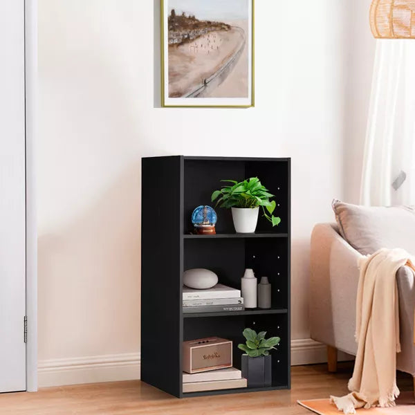 3 Open Shelf Bookcase Modern Multi-functional Storage Display Cabinet Black