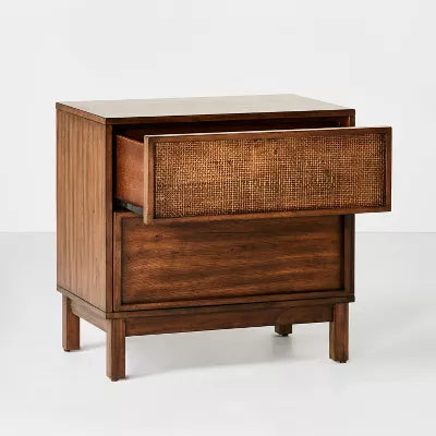 Wood & Cane Transitional Nightstand