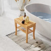 Long Bamboo Shower Bench Seat, Wooden Spa Shower Stool with Underneath Storage Shelf Shoe Organizer