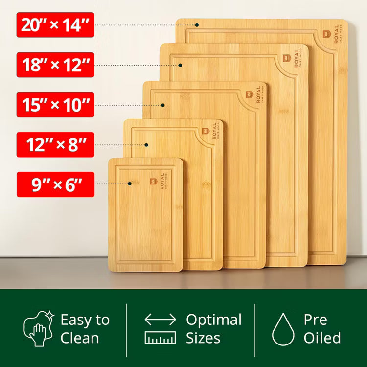 Bamboo Cutting Board Set of 3 with Side Trays
