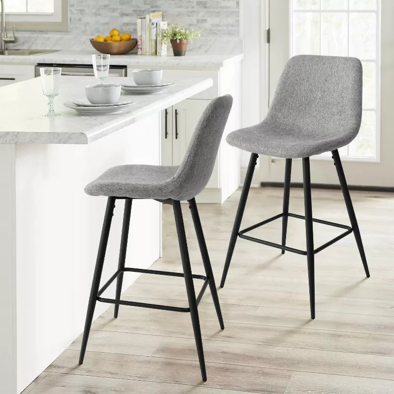 Bingo Upholstered Counter Height Stool with Black Leg (Set of 2) , Midbar Stool for Kitchen Island, Indoor Furniture