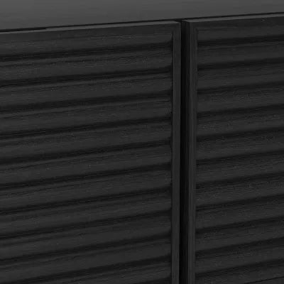 Fluted TV Stand Black - Entertainment Center with Adjustable Shelves