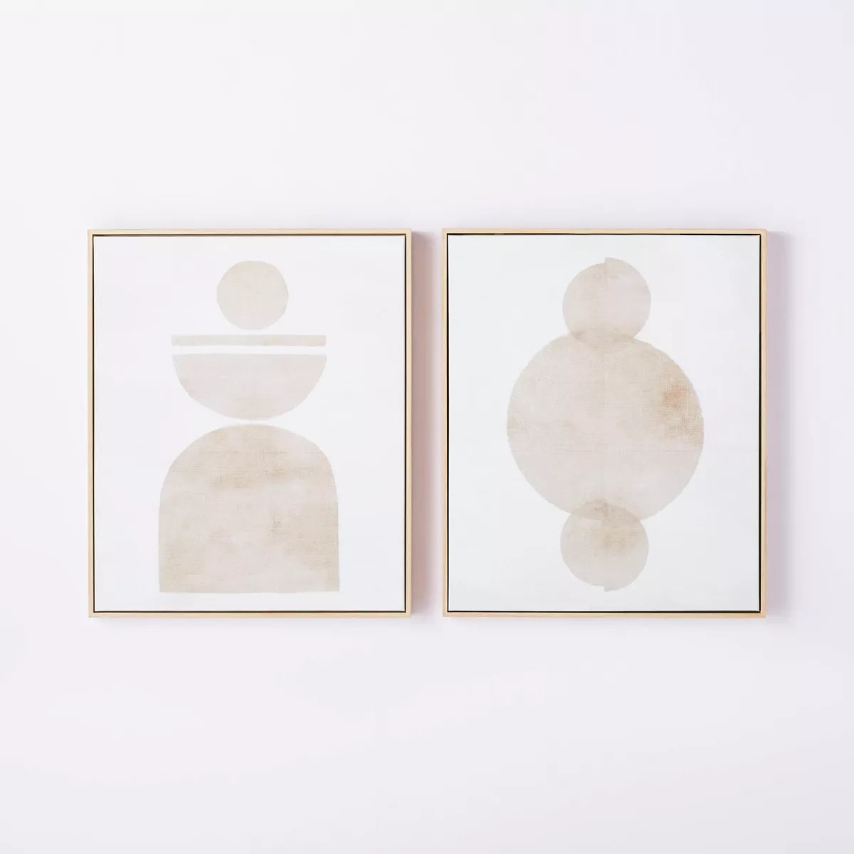 Set of 2 - Abstract Shapes Framed Canvas Brown