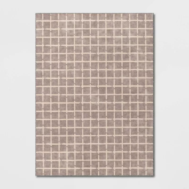 Washable Small Checkered Area Rug Gray - 4'x5'6"