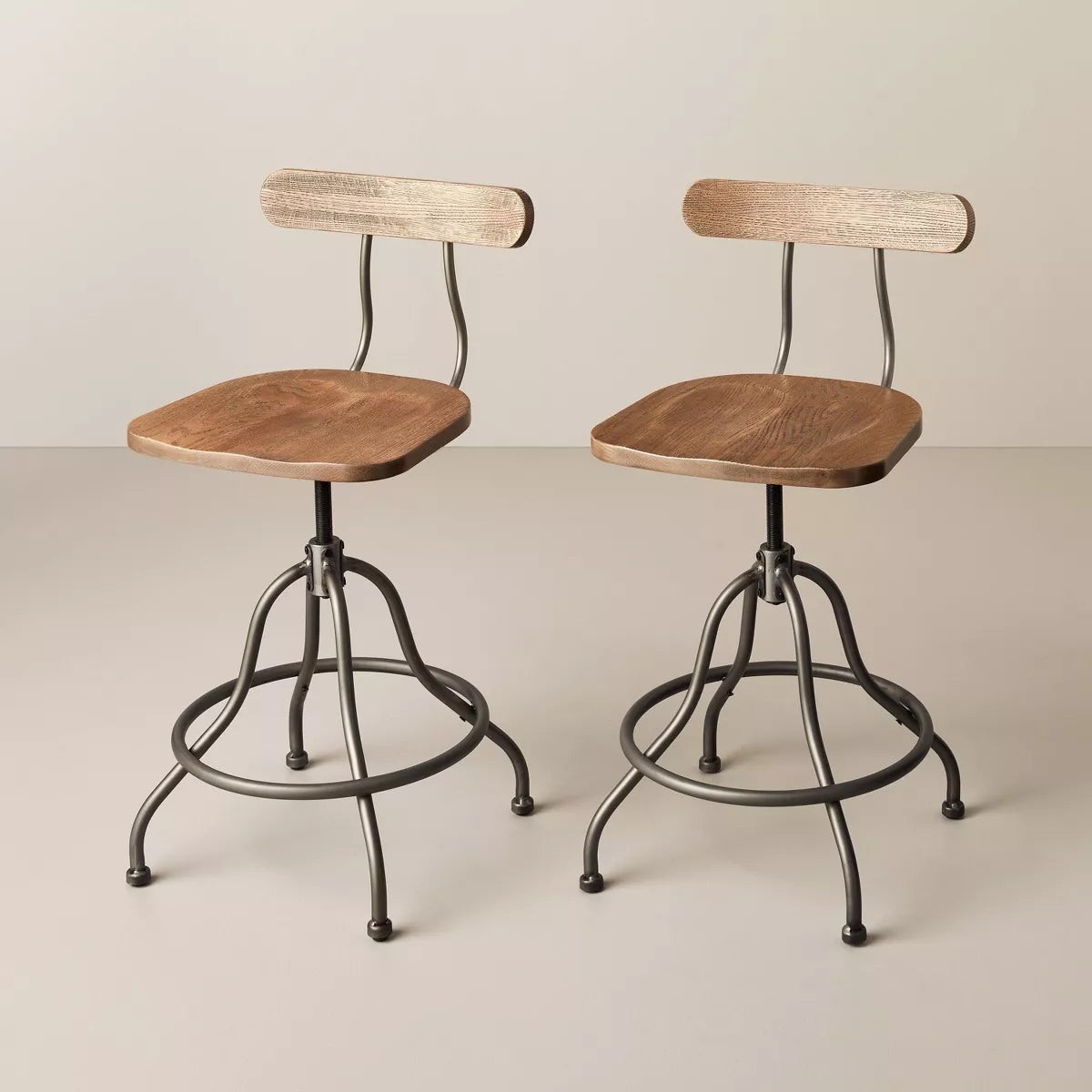 2pk Industrial Wood & Steel Adjustable Counter Stools - Aged Oak/Black