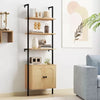 1/2 PCS Ladder Bookshelf with Rattan Cabinet Tall Wall Mounted Bookcase Natural