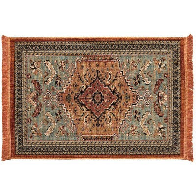 Floral Woven Rug Rust/Green