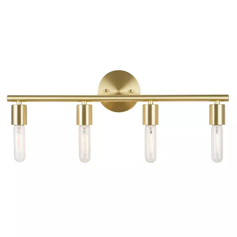 4-Light Satin Mid-Century Vanity Wall Light Sconce Brass: Includes LED Bulbs, ETL Listed