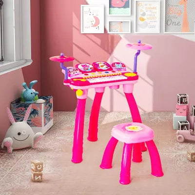 24 Key DJ Piano Keyboard Drum Toy Music Instrument w/MP3 Microphone Cymbal Pink