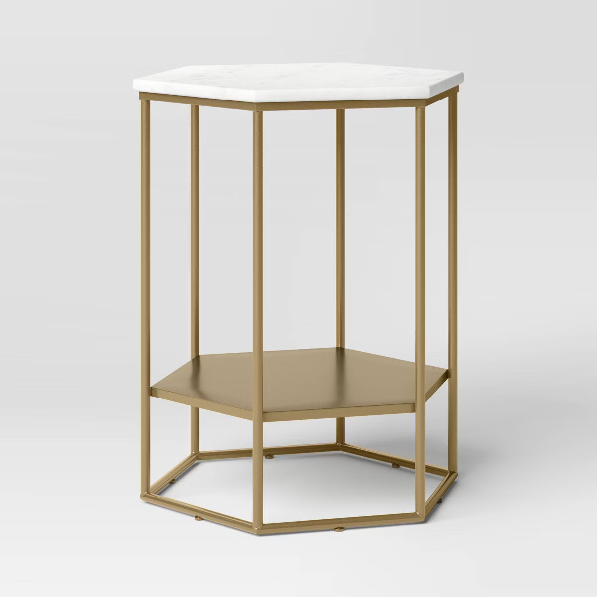 Geometric Luxe Hex Accent Table: White Stone Top, No Assembly - Threshold™ - SHOWROOM ITEM 