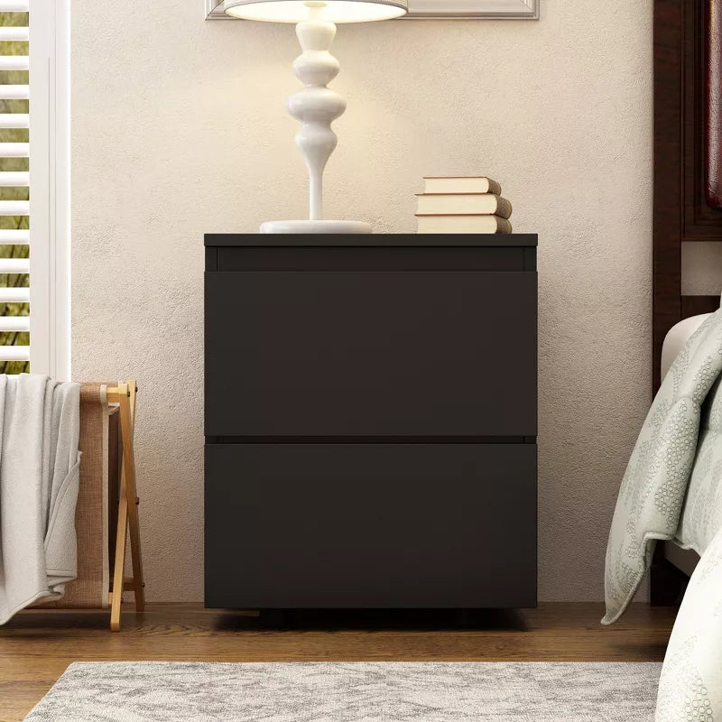 Black Double - Drawer Nightstand Set for Bedroom: Modern - Designed Bedside Dresser