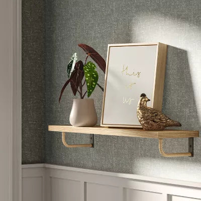 Woodgrain Shelf with Wrapped Rattan Bracket Brown -  Modern Floating Wall Storage, FSC Certified MDF